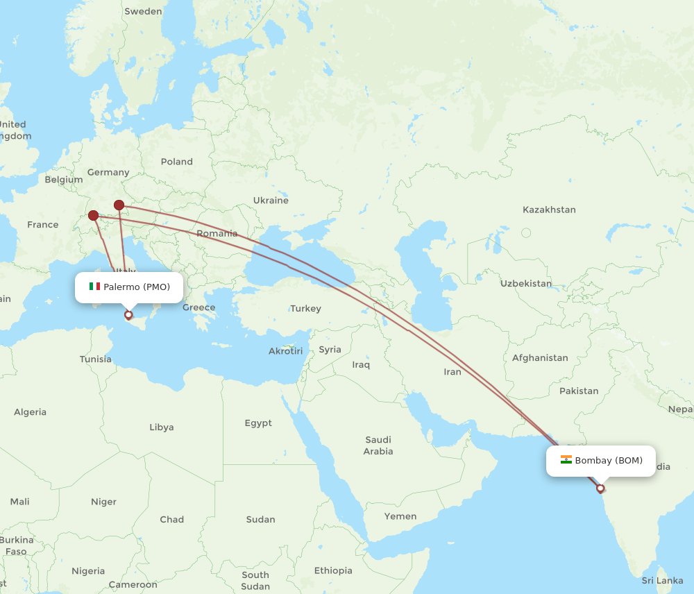 BOM-PMO flight routes