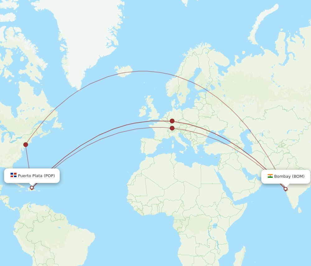 BOM to POP flights and routes map