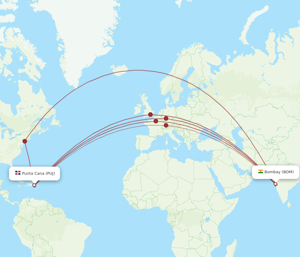 BOM to PUJ flights and routes map