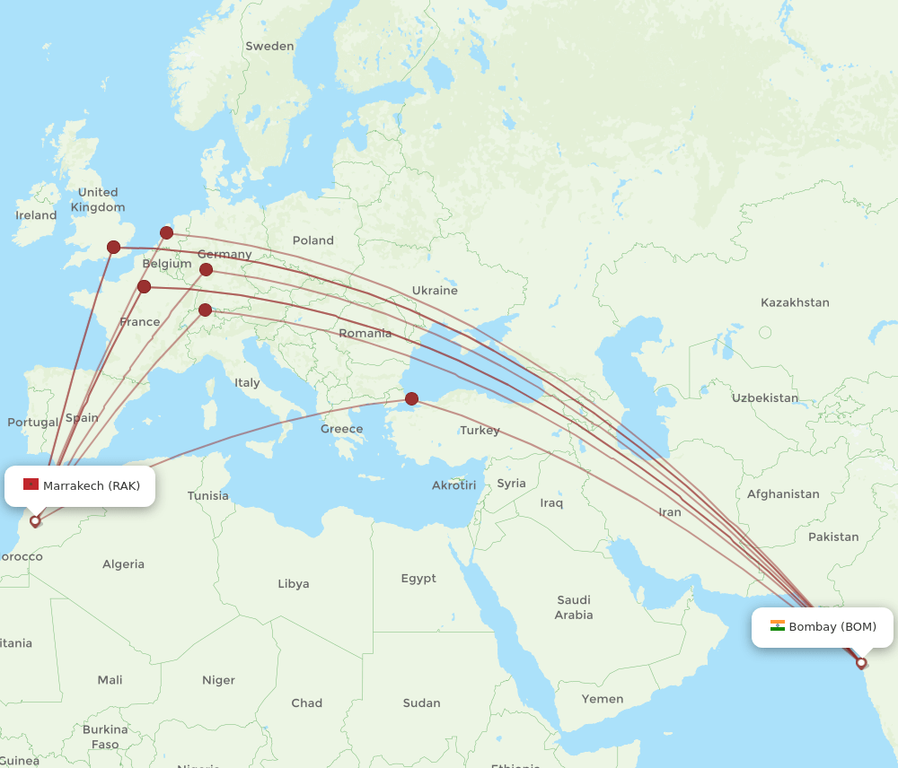 BOM to RAK flights and routes map