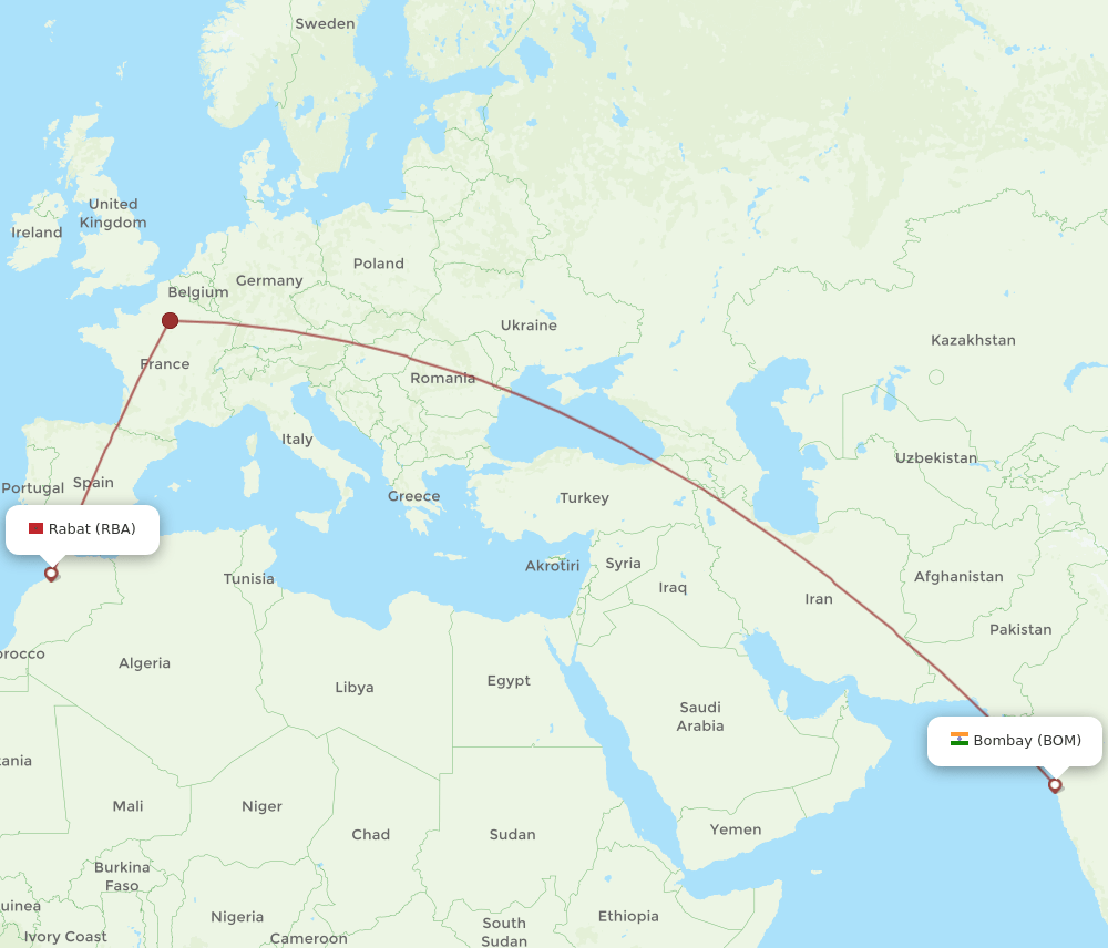 BOM-RBA flight routes