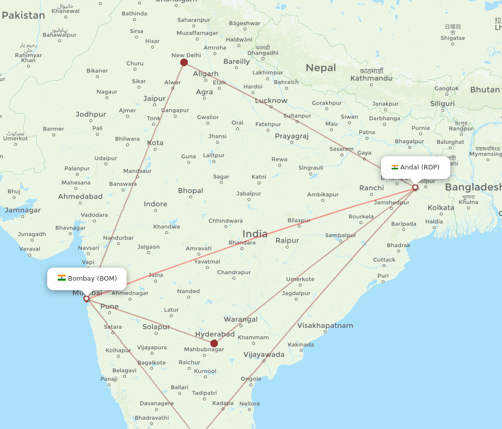 BOM-RDP flight routes