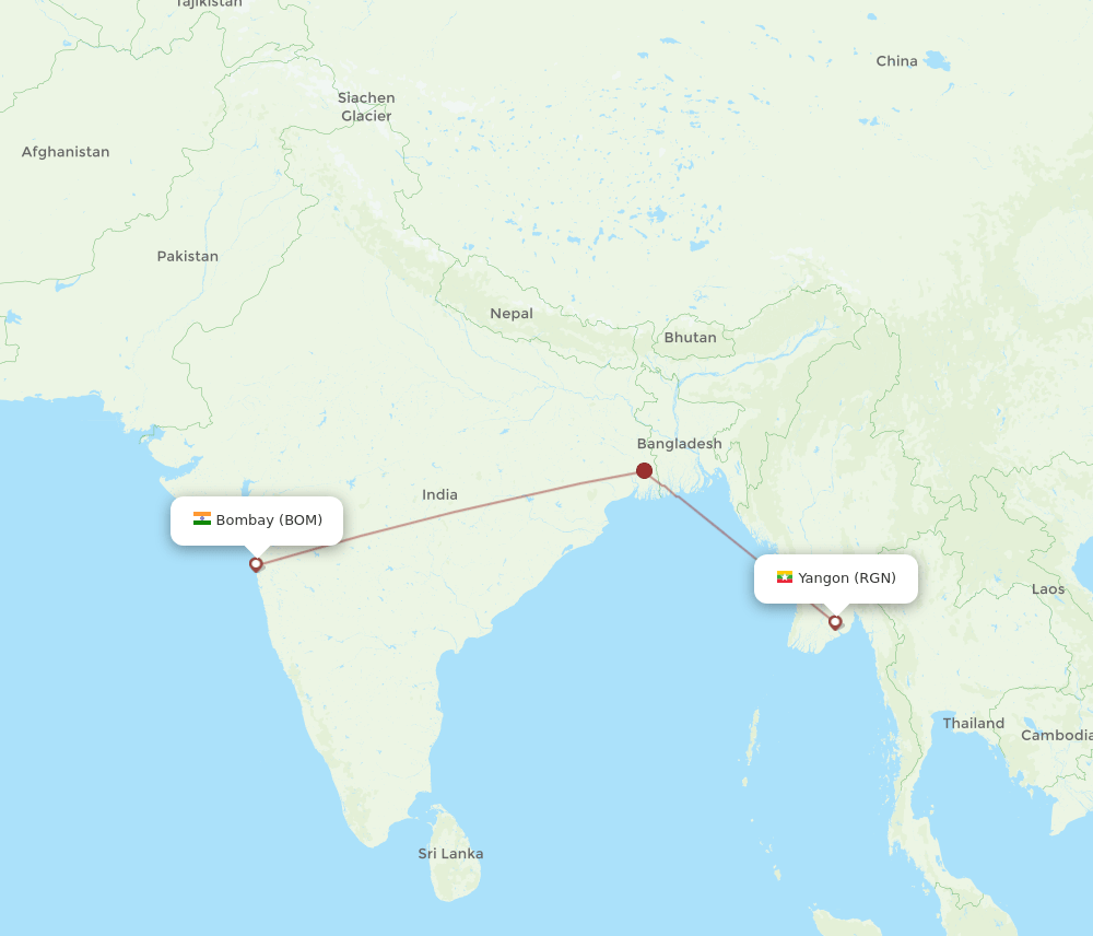 BOM-RGN flight routes