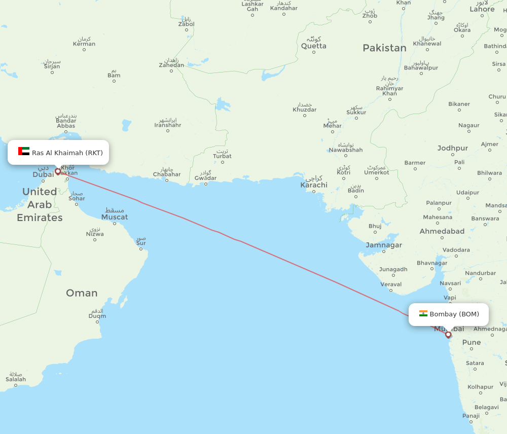 BOM to RKT flights and routes map