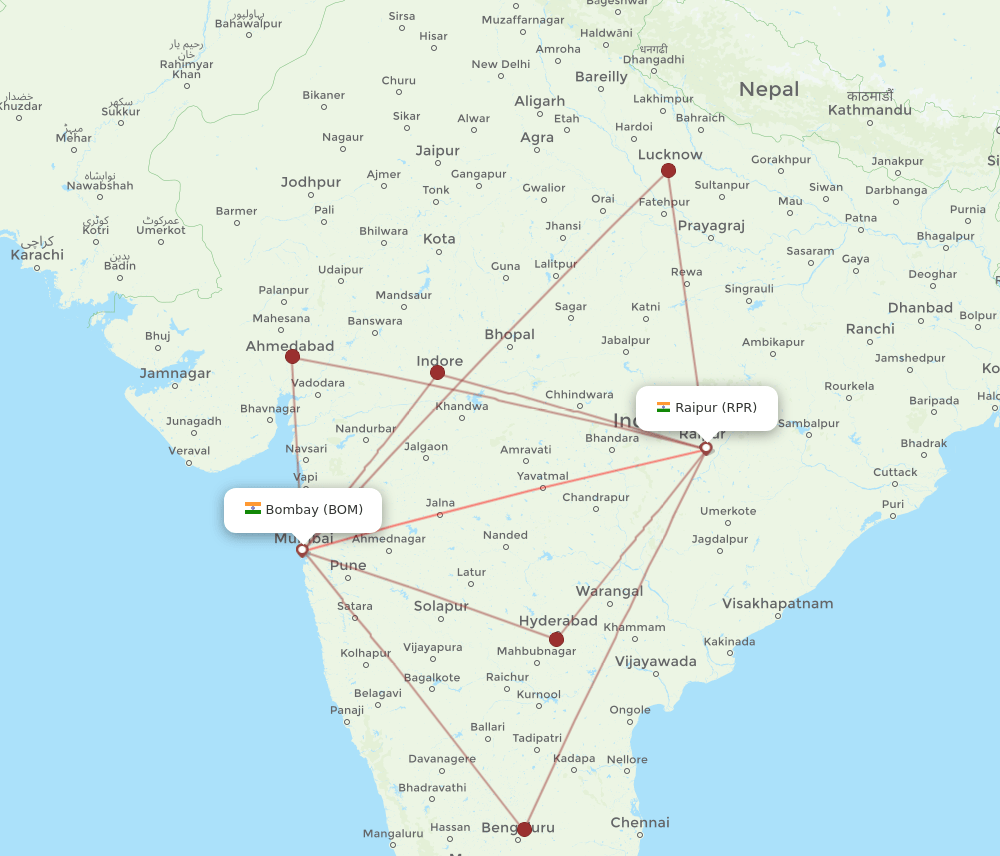 BOM-RPR flight routes