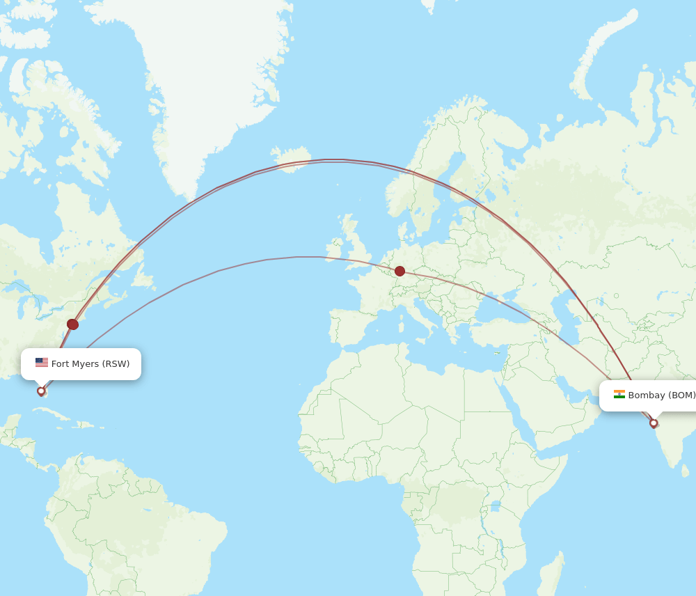BOM to RSW flights and routes map