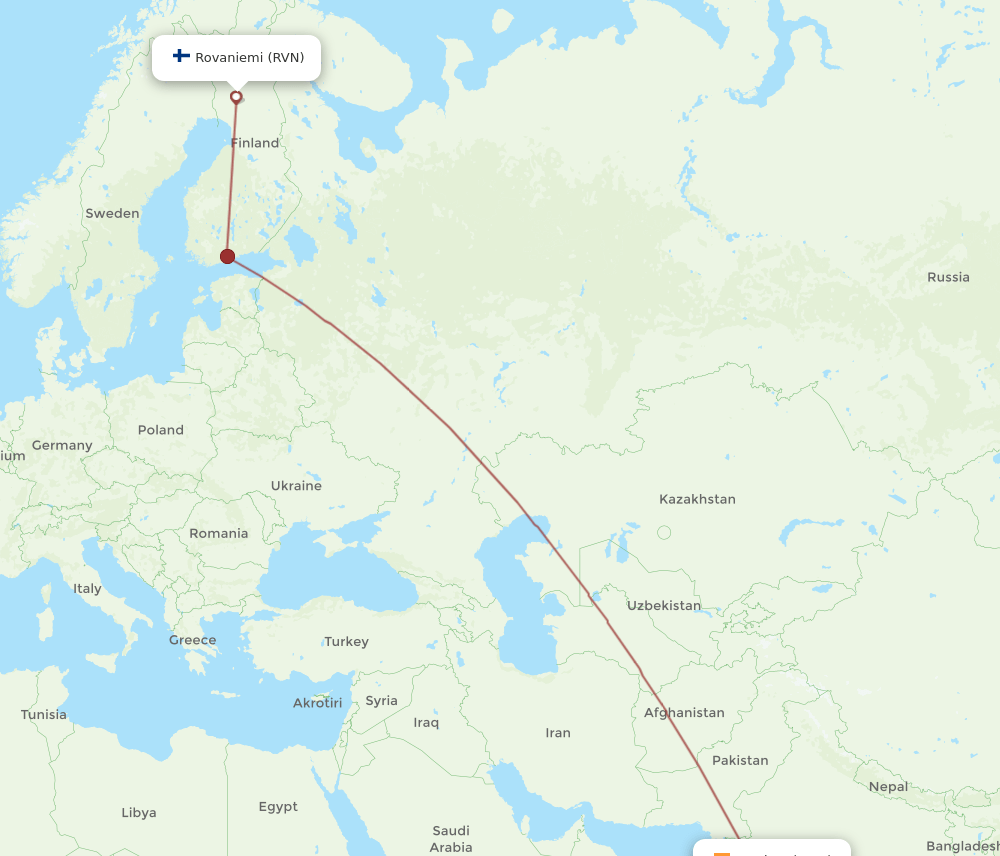 Mumbai - Rovaniemi route map and flight paths