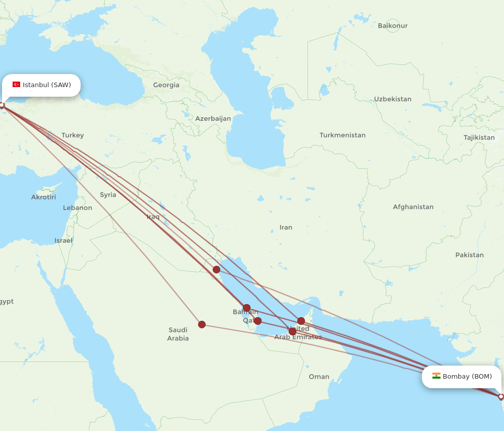 BOM to SAW flights and routes map