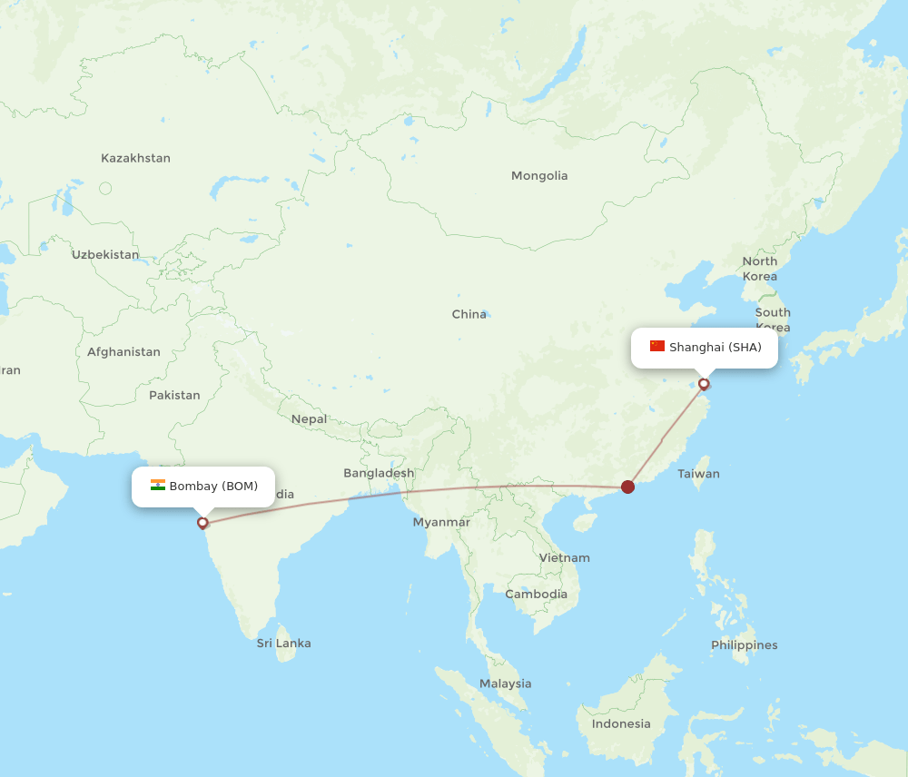 BOM-SHA flight routes