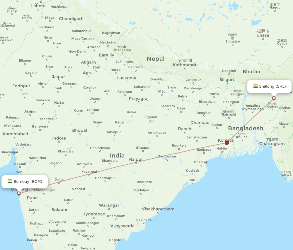 BOM to SHL flights and routes map