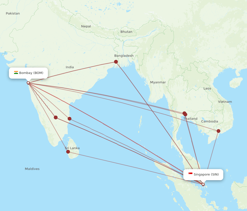 BOM to SIN flights and routes map