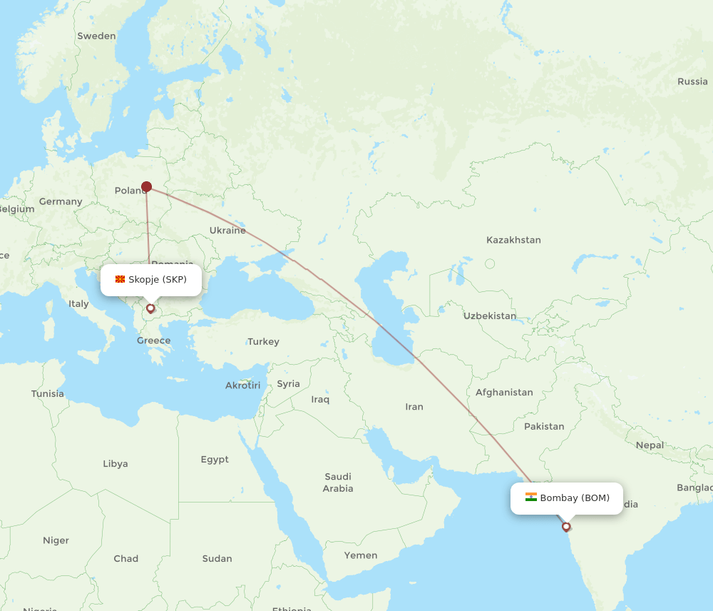 BOM to SKP flights and routes map