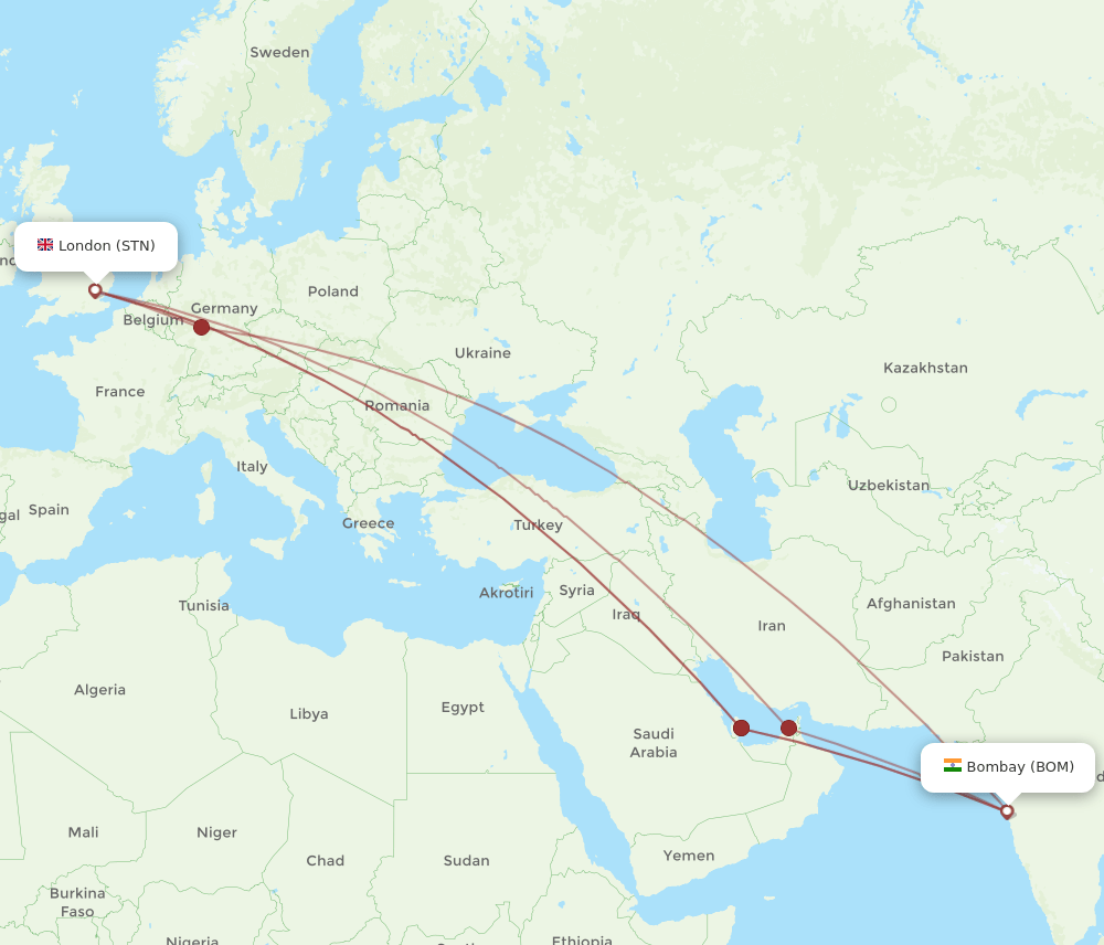 BOM-STN flight routes
