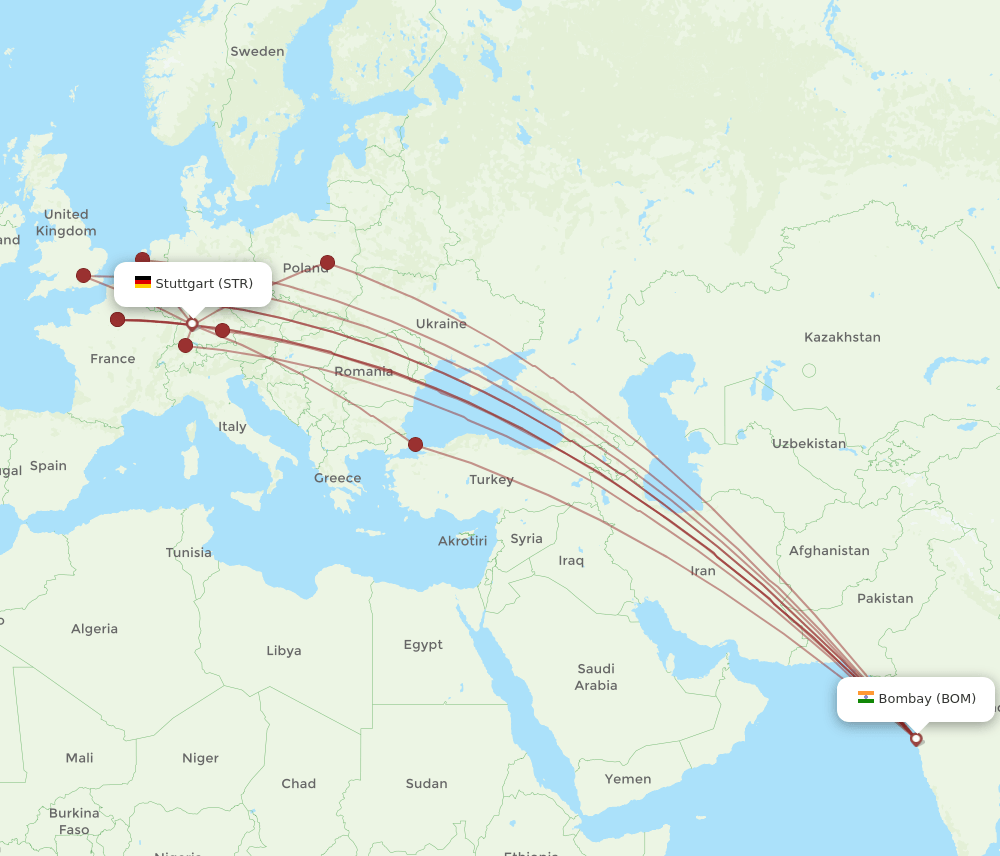 BOM-STR flight routes
