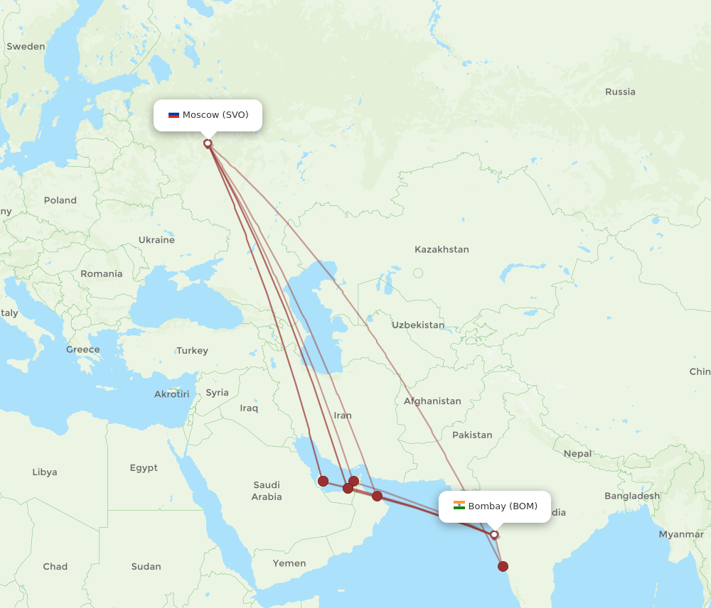 BOM to SVO flights and routes map