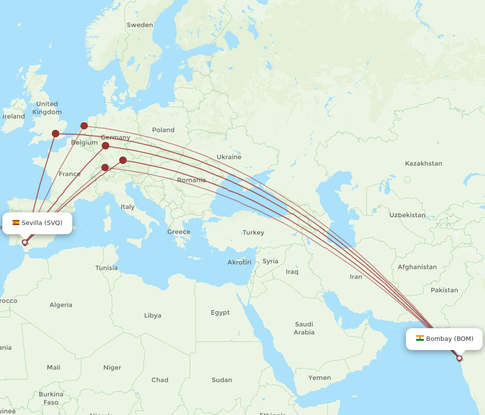 BOM to SVQ flights and routes map