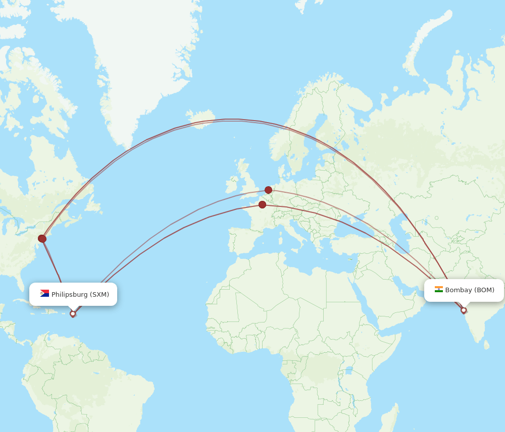 BOM to SXM flights and routes map