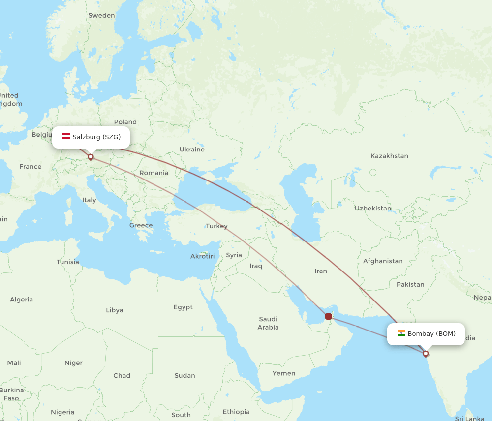 BOM-SZG flight routes