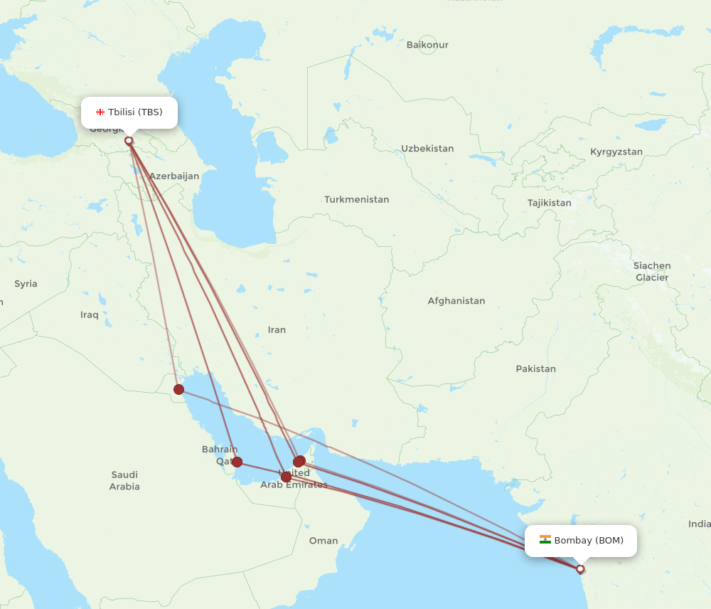 BOM to TBS flights and routes map
