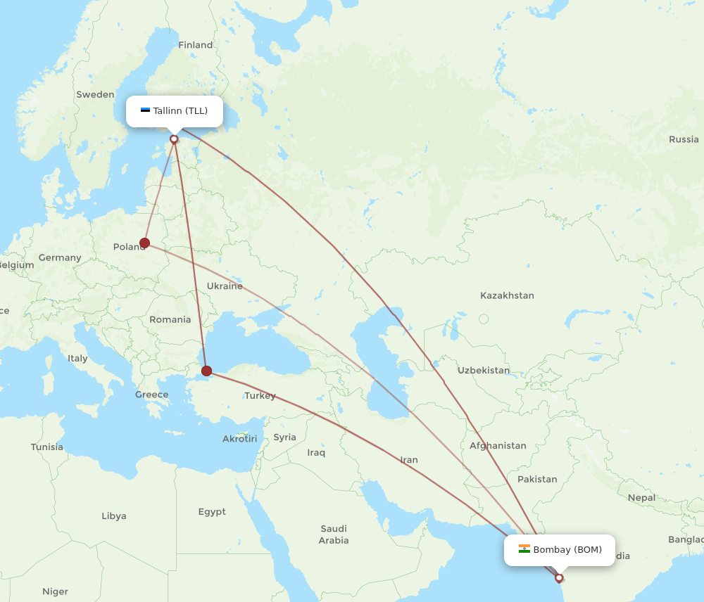 BOM-TLL flight routes
