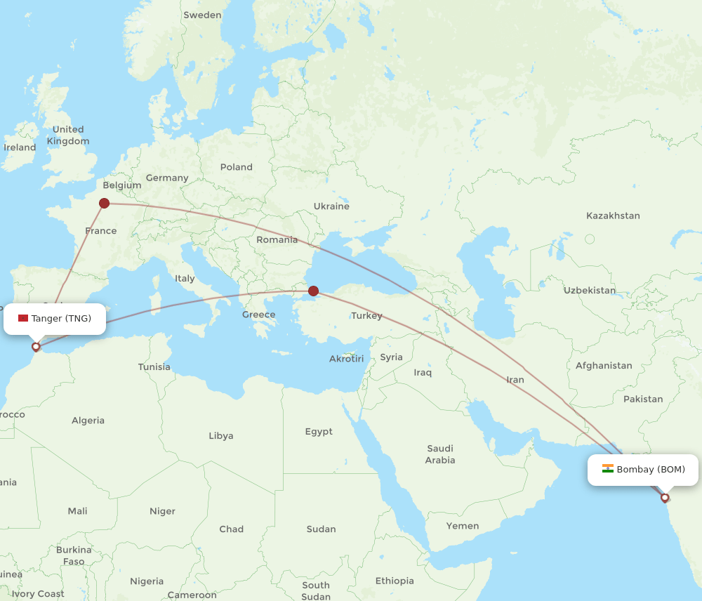 BOM-TNG flight routes