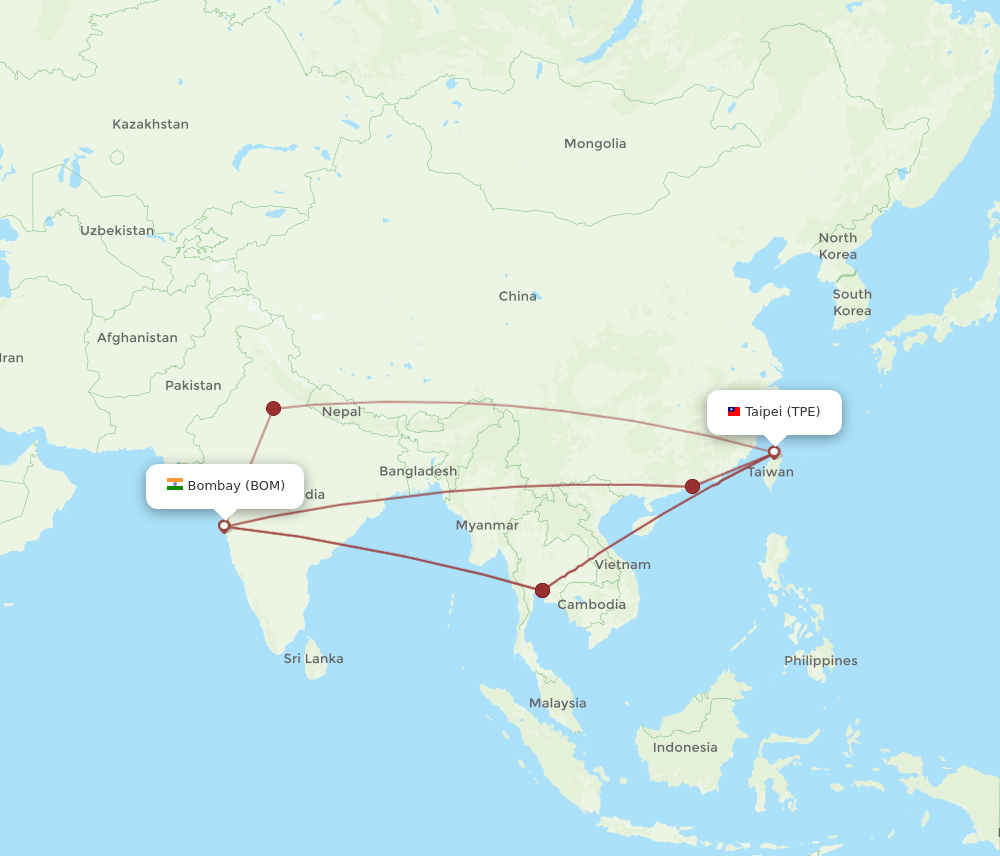 BOM-TPE flight routes