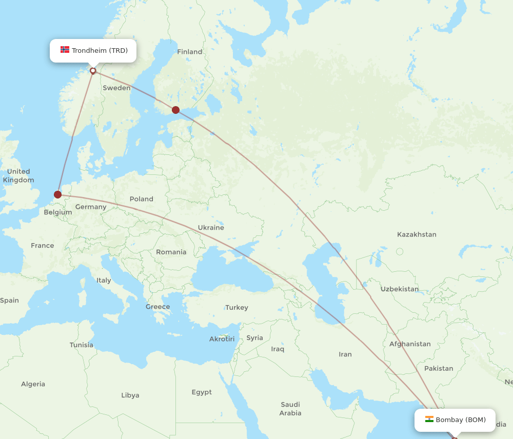 BOM to TRD flights and routes map