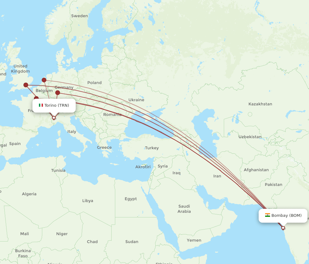 BOM-TRN flight routes