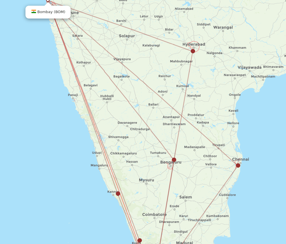 BOM to TRV flights and routes map