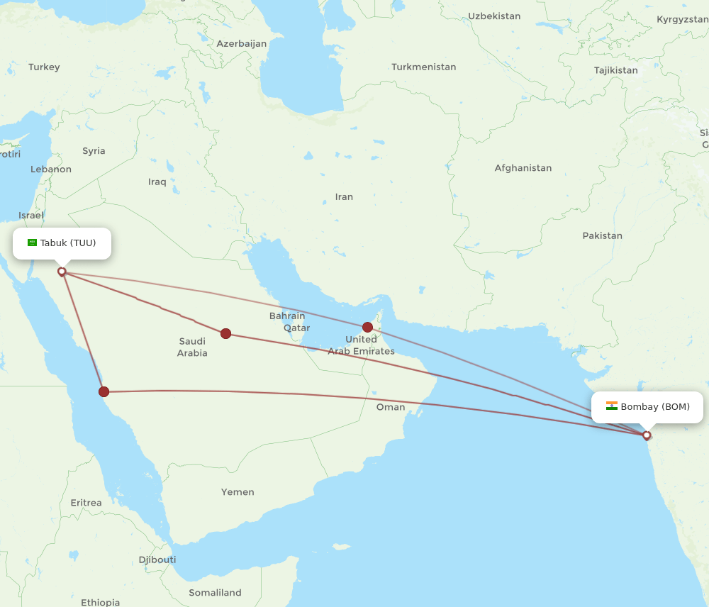 BOM-TUU flight routes