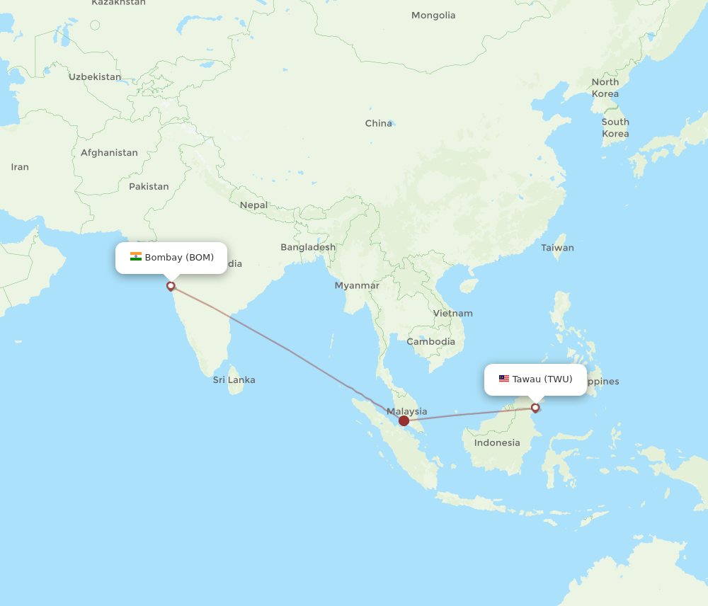 BOM-TWU flight routes