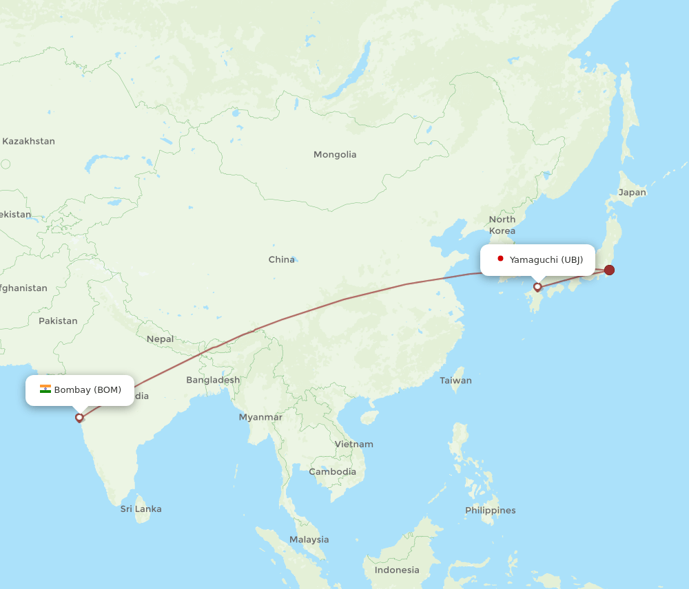 BOM-UBJ flight routes