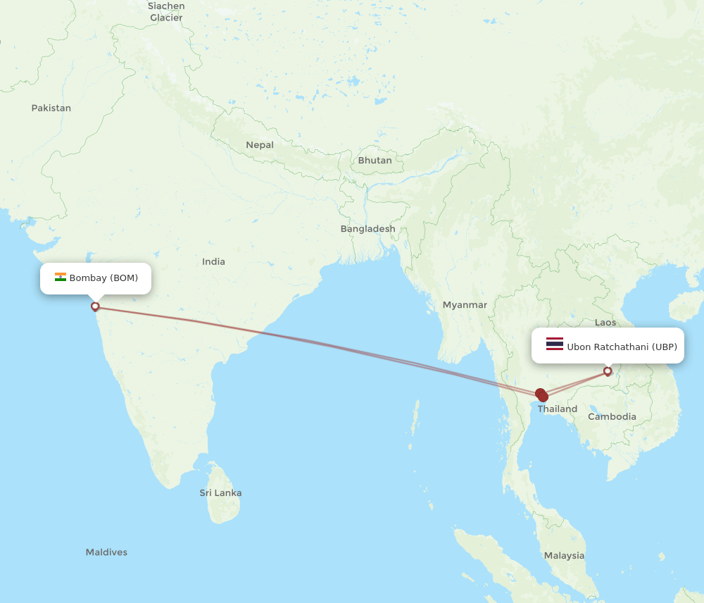 BOM to UBP flights and routes map