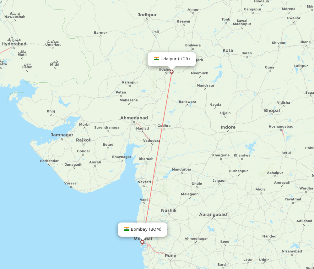 BOM to UDR flights and routes map