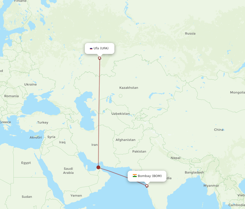 BOM-UFA flight routes