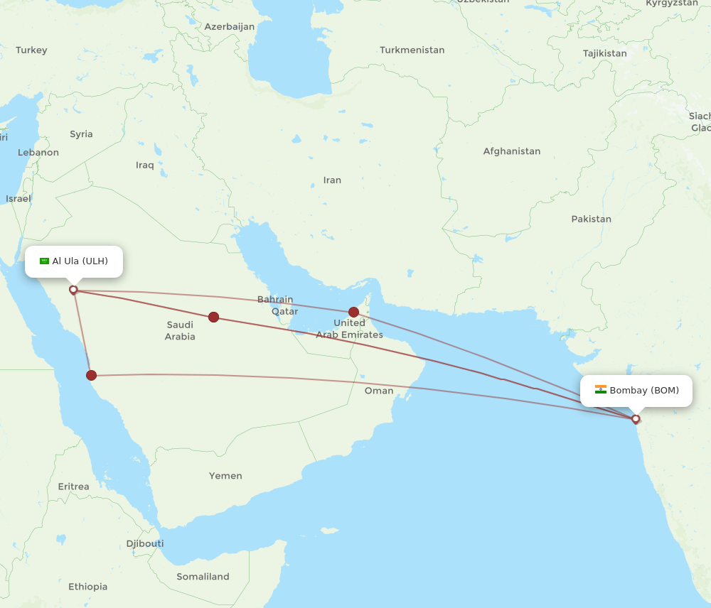 BOM to ULH flights and routes map
