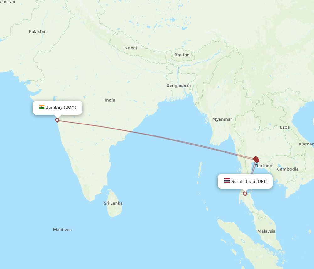 BOM to URT flights and routes map