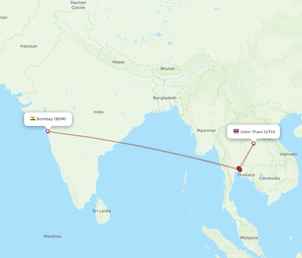 BOM to UTH flights and routes map