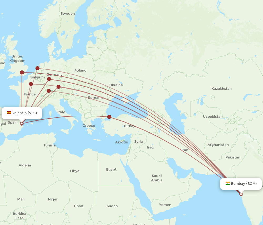 BOM-VLC flight routes