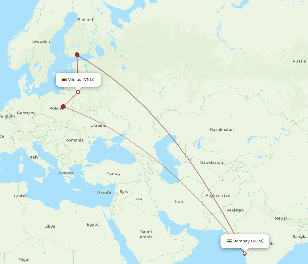 BOM-VNO flight routes
