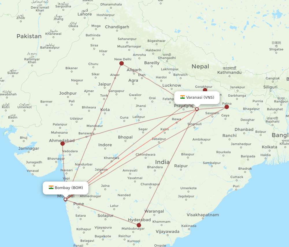 BOM to VNS flights and routes map