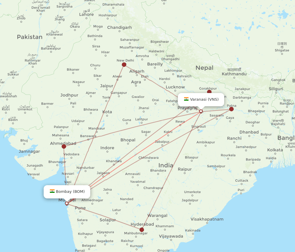 BOM to VNS flights and routes map