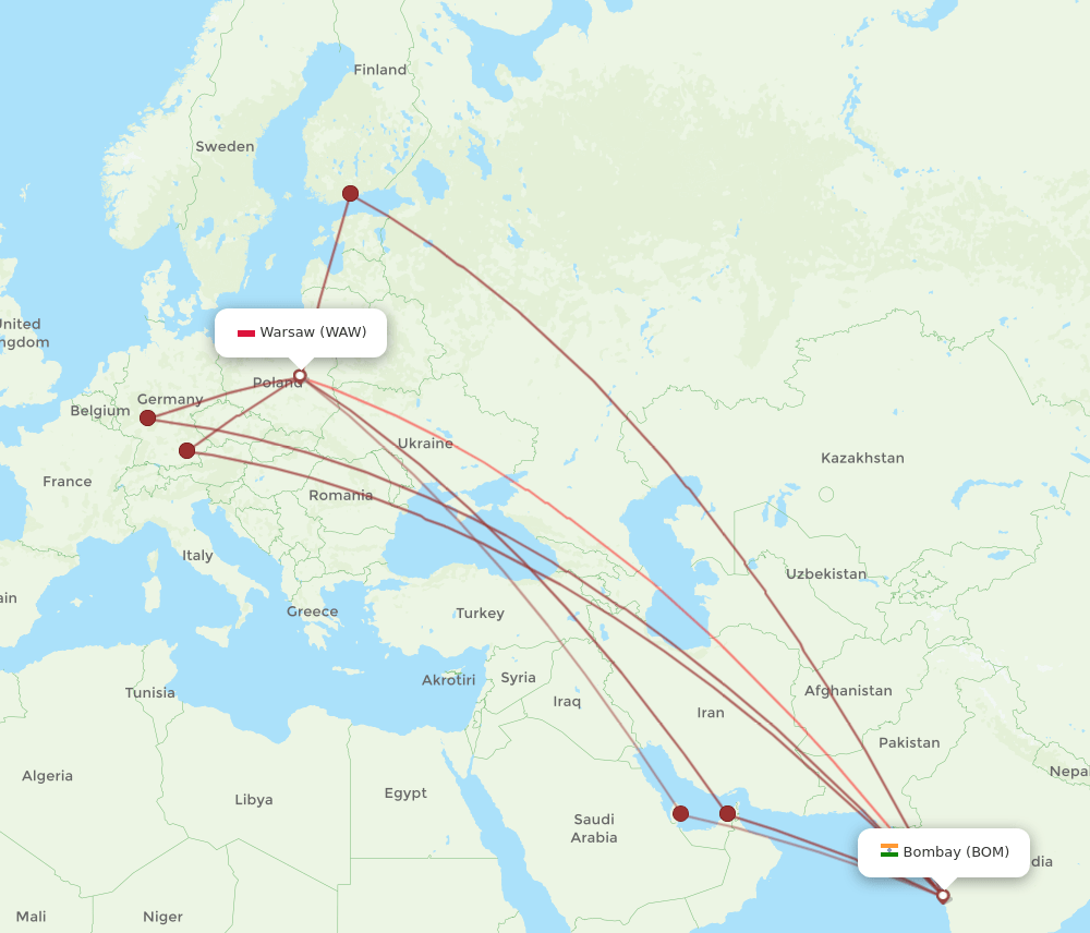 BOM-WAW flight routes