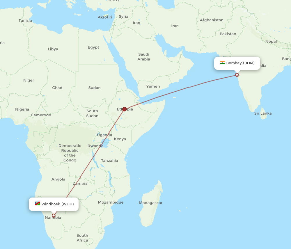 BOM-WDH flight routes