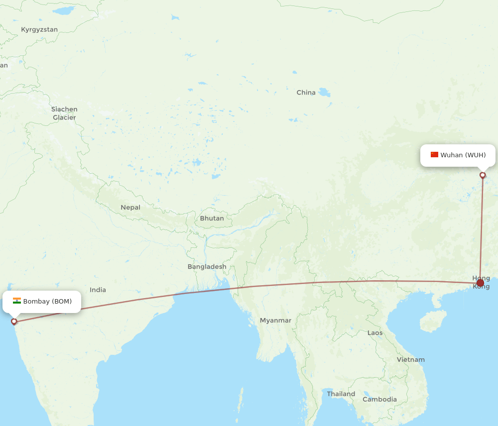 BOM-WUH flight routes