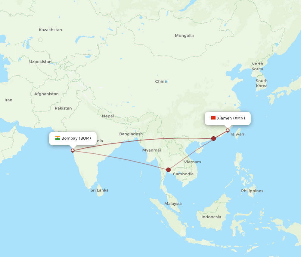 BOM-XMN flight routes