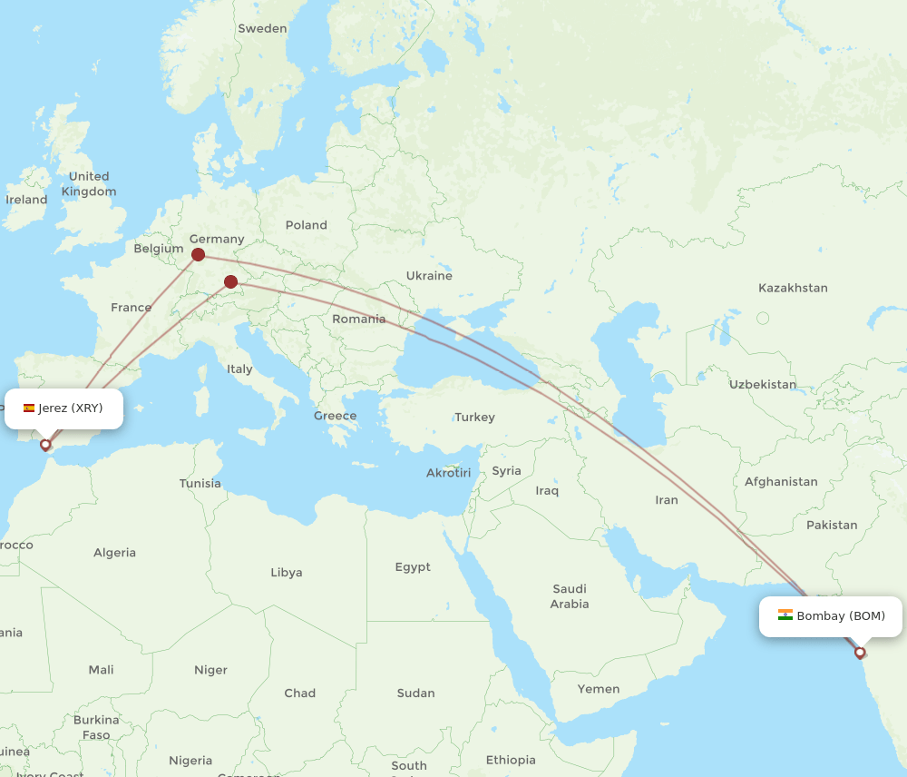 BOM to XRY flights and routes map