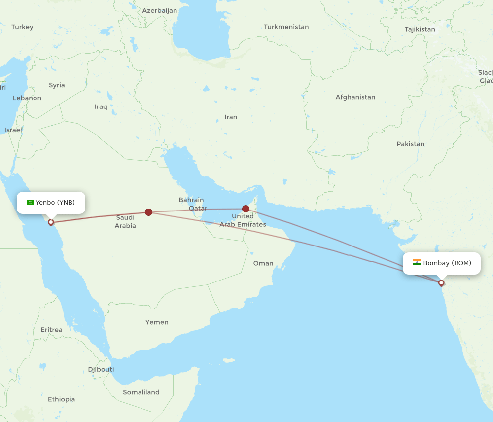 BOM-YNB flight routes