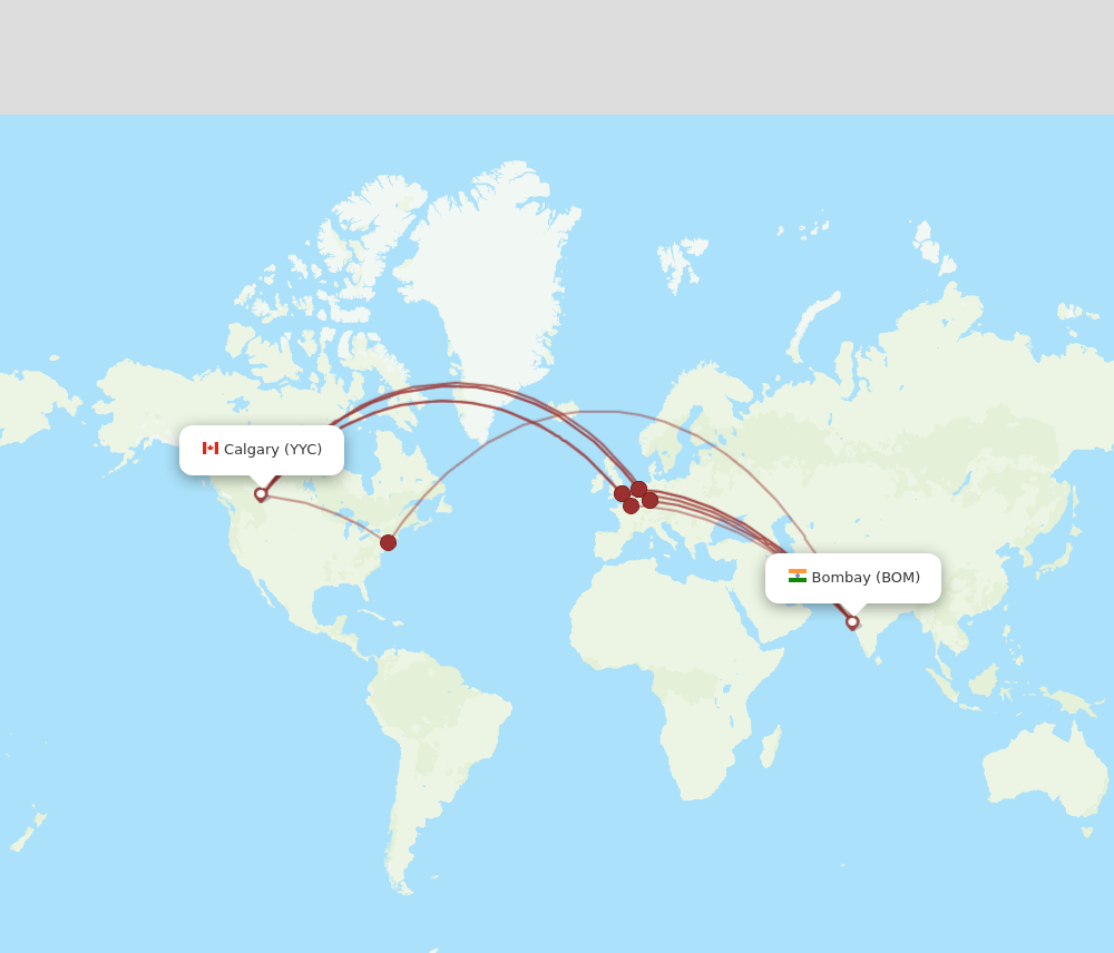 YYC to BOM flights and routes map