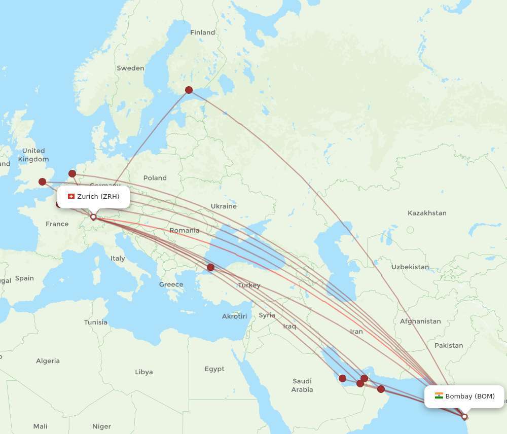 BOM-ZRH flight routes
